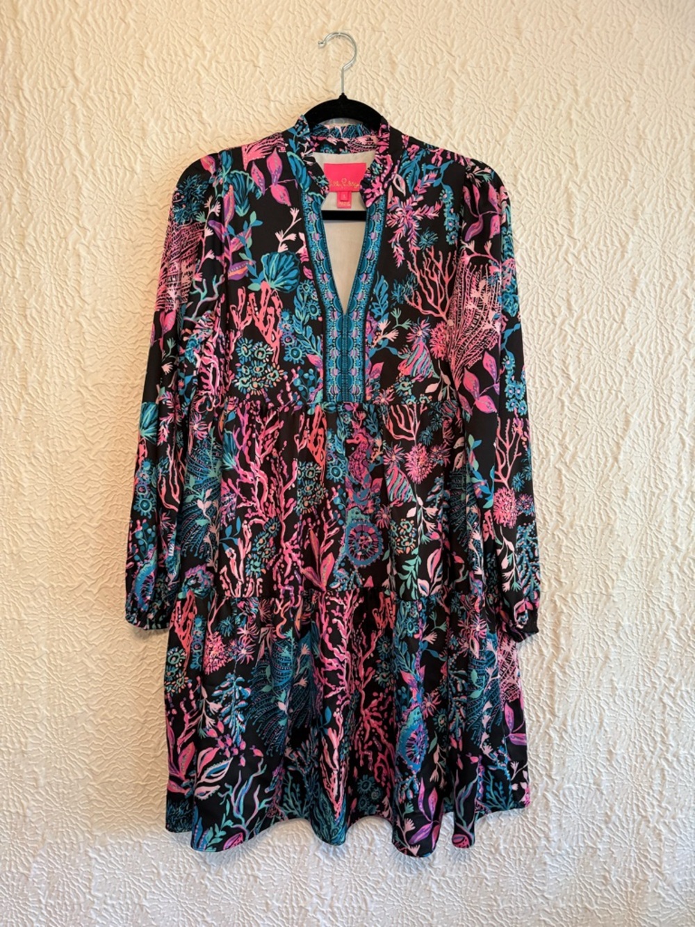 Lilly Pulitzer Arella Swing Dress in Onyx Twilight Coral Black Floral, Small